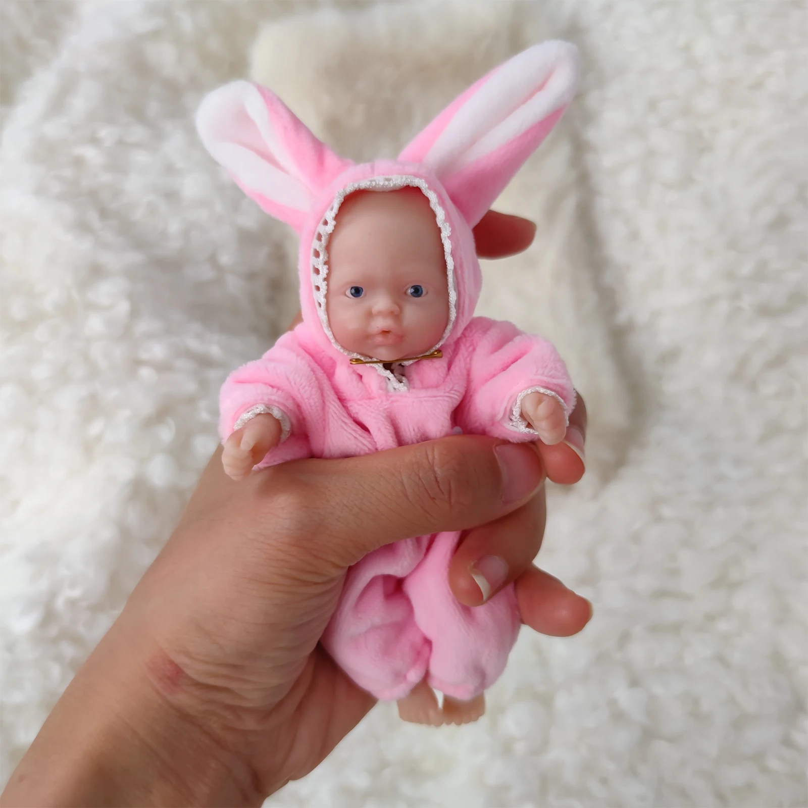 Reborn Baby Dolls Silicone Full Body 4.5 Inch Open Eyes Soft Body Mini Realistic-Newborn Baby Dolls with Feeding Accessories