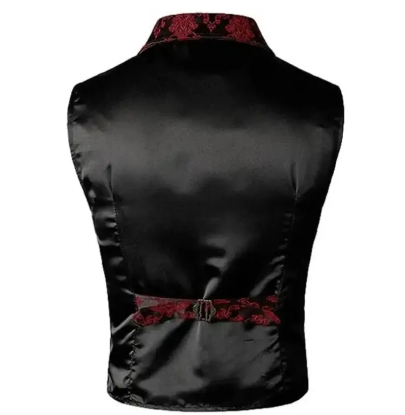 Herren Vintage Viktorianische Blumen-Jacquard-Weste, V-Ausschnitt, einreihig, ärmellos, Gothic Hochzeits-Party Cosplay Kostüm – Detail 9