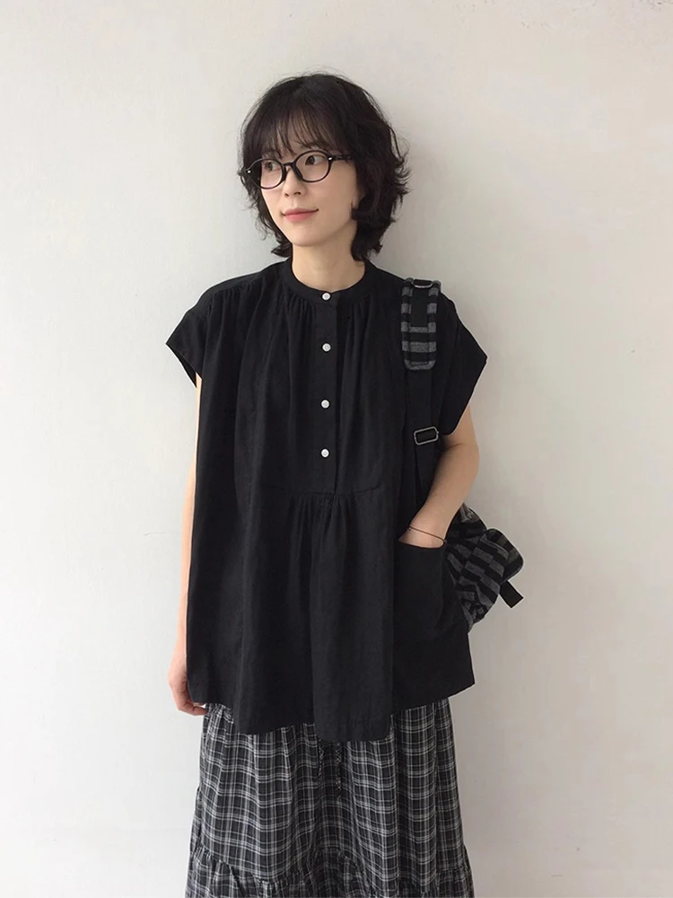 

Loose ort Sve irt Women's Summer New Sle Youthful Lace Trim ket Pleated ort Sve Blouse Korean Sle round Ne