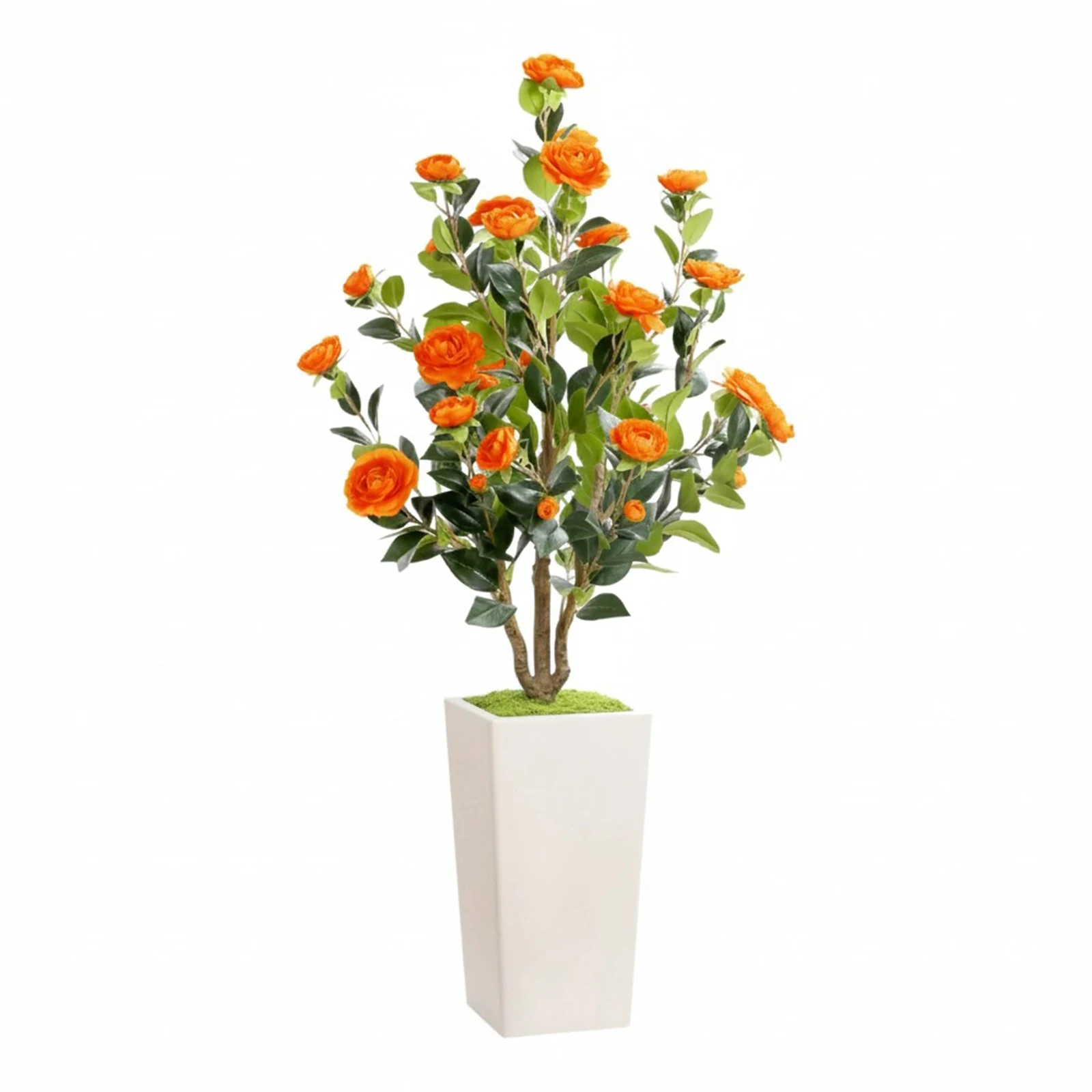 

4FT Artificial Camellia Tree In White Pot Blooming Florals Plant With Braches Fake Potted Flowers Plant Wedding Party Supplies