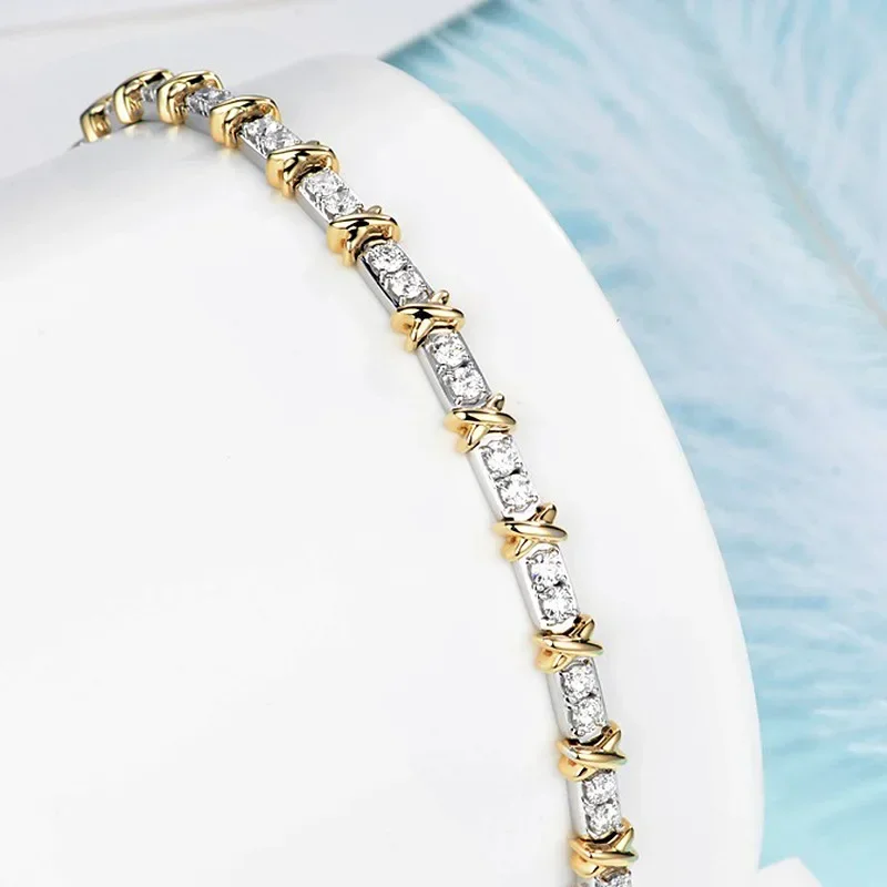 3mm High Carbon Diamond Bracelets Bangles For Women S925 Silver XO Row of Diamonds Two-tone Bracelets Hand Chain Jewelry