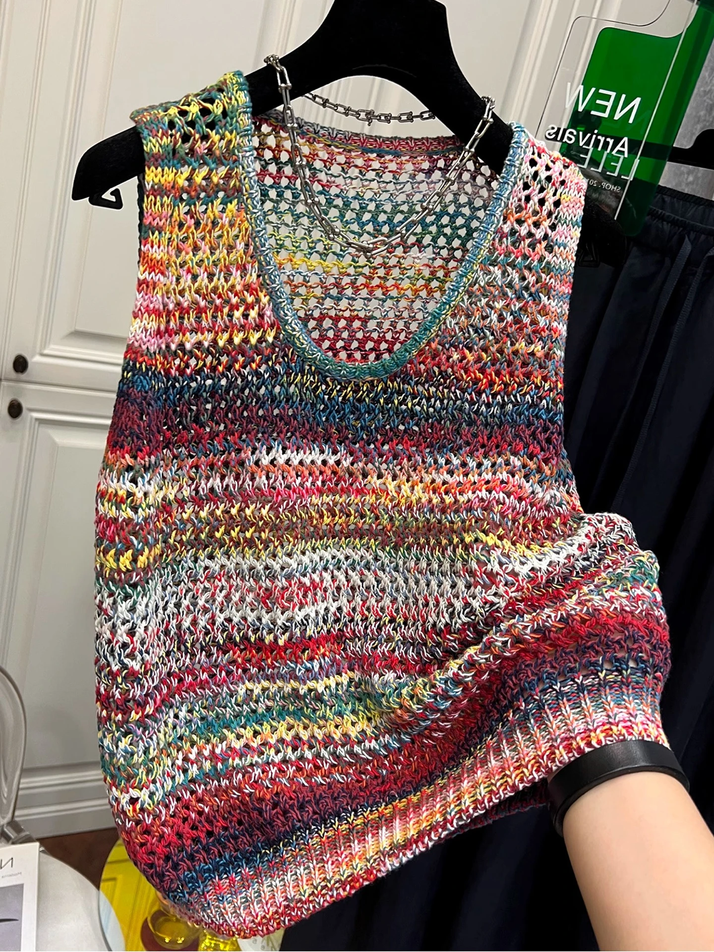 Hollow out Knitted Top Summer Svel Overlap Women's Faion Lazy Sle Vest Slimming Effect Outerwear Casual Wear