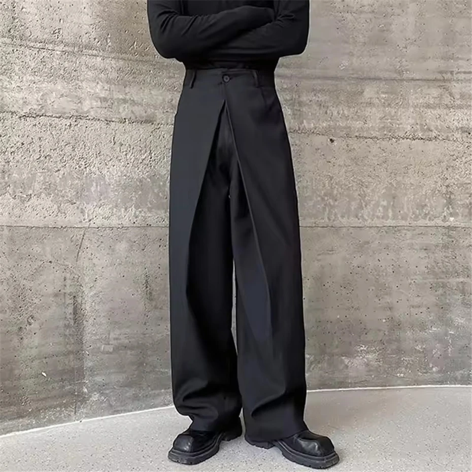 Men's Trousers Baggy Casual Pants Autumn New Pleated Double Waistband Niche Design Trend Korean Straight Leg Pants