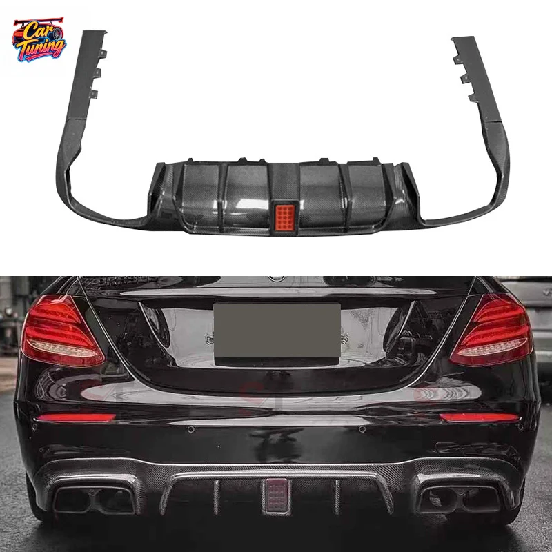 Suitable for Mercedes-Benz 2017+ E-Class W213 E63 AMG carbon fiber rear lip with lights, car diffuser modification