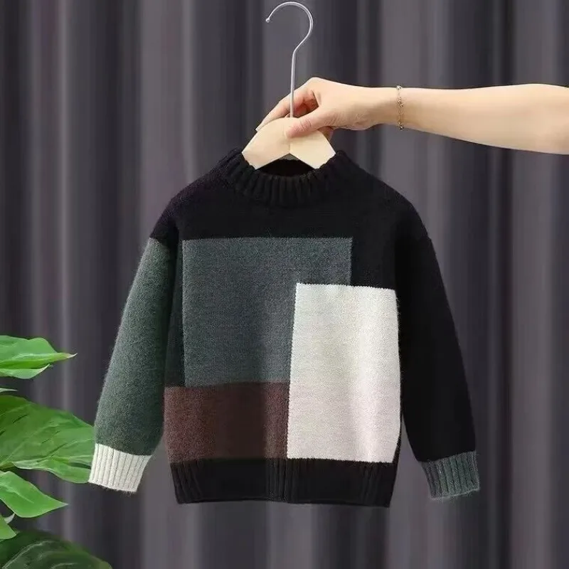 

Autumn/Winter Boys' Knitted Sweater Fashion New Style Children's Color blocked Pullover Bottom Shirt 110-170cm