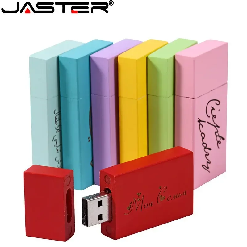 JASTER Wooden USB Flash Drive 128GB Free Custom Logo Memory Stick 64GB Colorful Block Pen Drive 32GB Real Capacity U Disk 16GB