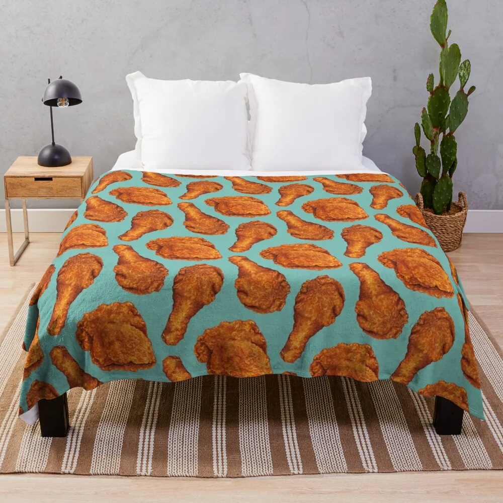 

Fried Chicken Pattern - Blue Throw Blanket Bed linens christmas gifts Moving Blankets