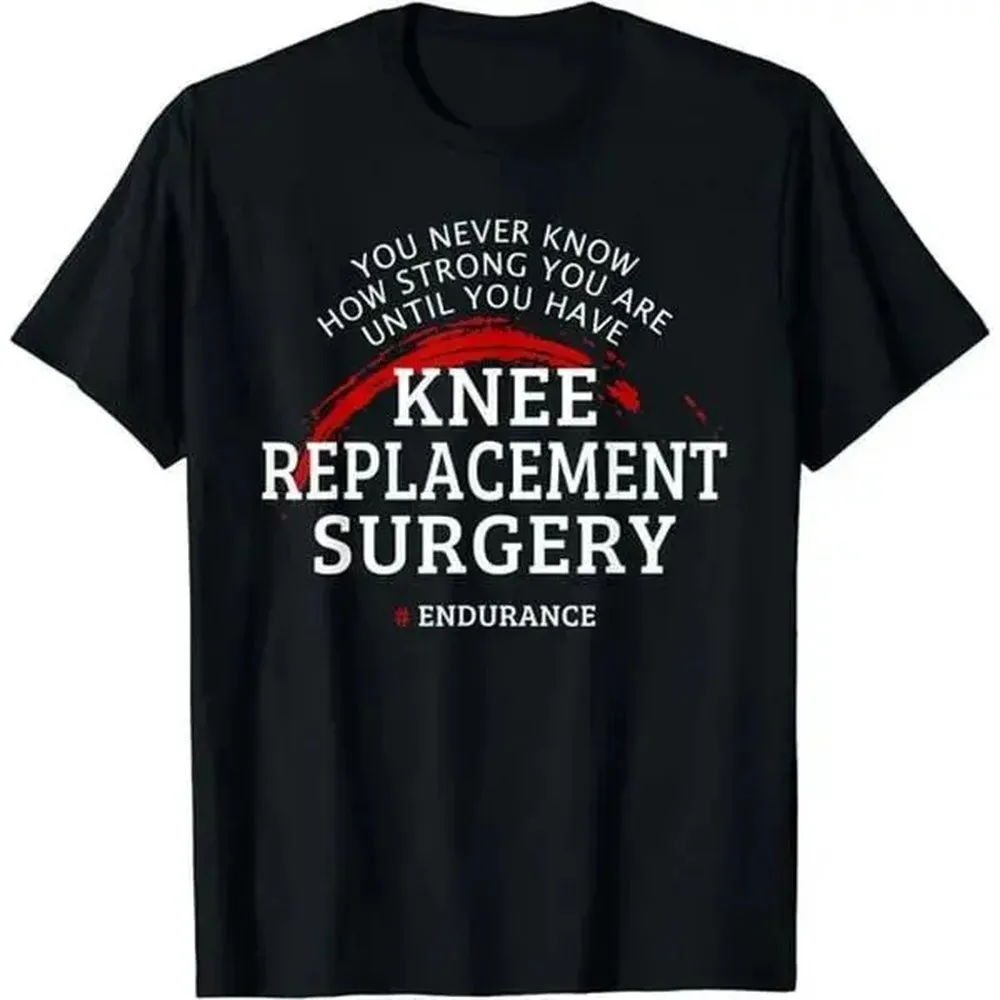 Summer t Shirts mens knee replacement surgery recovery t shirt motivational never much print black with white comfortable round neck tee post surgery support gift sizes s 3xl knee surgery recovery supplies black