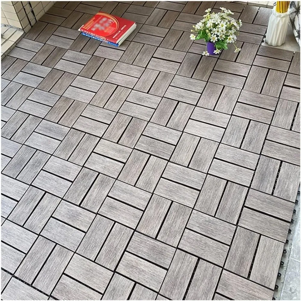 

Deck Tiles DIY Splicing WPC Floor 1㎡/11 Pieces, Balcony Patio Garden Interlocking Deck Tiles, All-Weather Waterproof and Durable