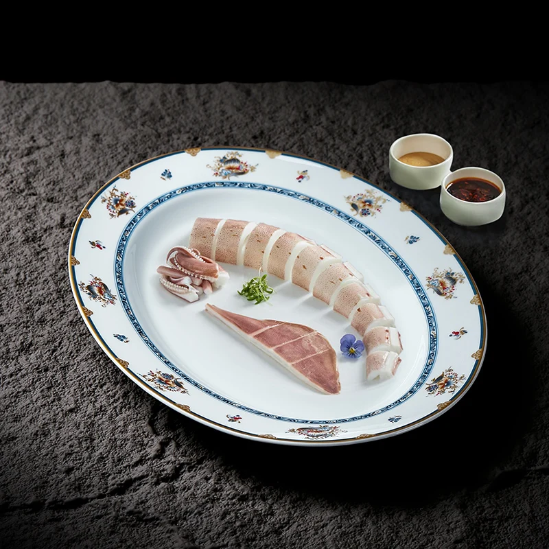 European new oval fish plate high-end restaurant club creative cold dish plate artistic conception ceramic tableware