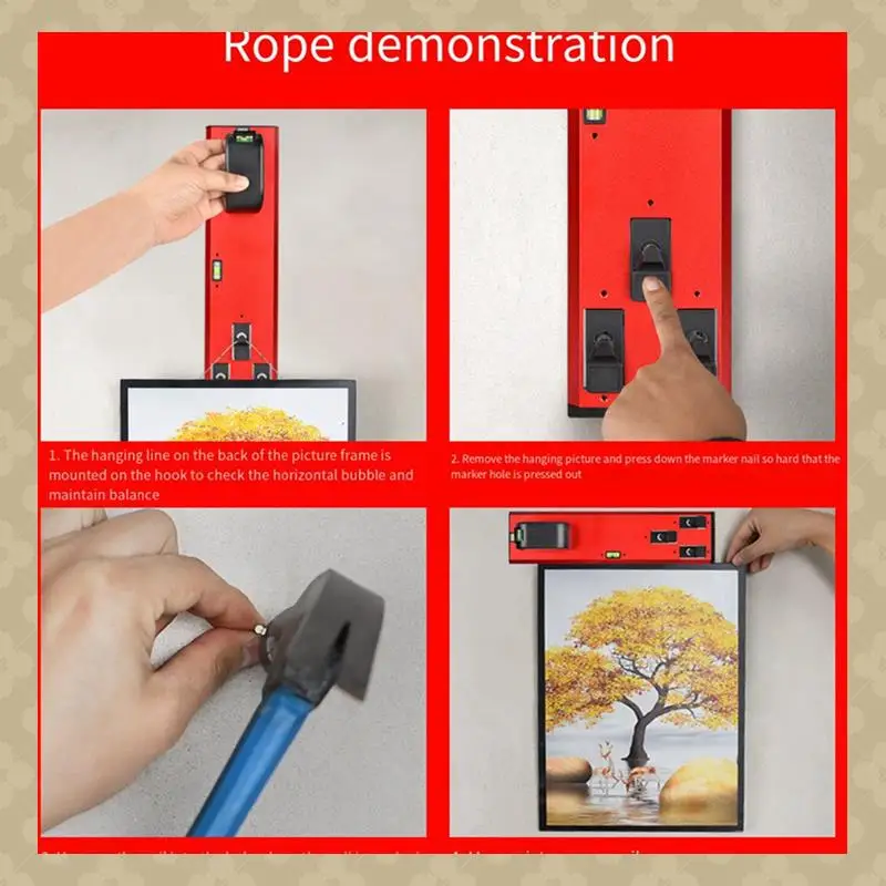 

AB45 Multi-Functional Poster Universal Level Balance Ruler Installation Instrument With Multi-Size Poster Nails
