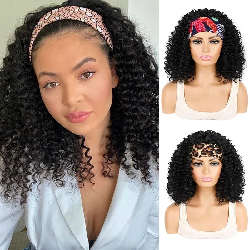 Pelucas de diadema rizadas Bob cortas para mujer, peluca rizada Natural con banda para la cabeza, peluca sintética, cabello de Cosplay de Halloween