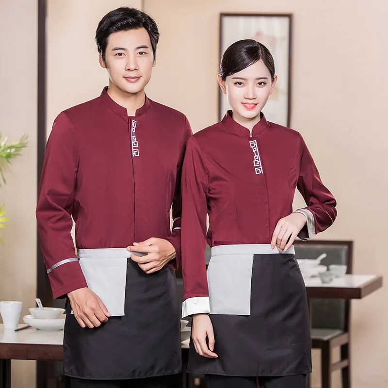 ホテル作業服秋冬女性鍋レストランバーベキューレストラン茶室中国風ウェイター長袖ユニセックス
