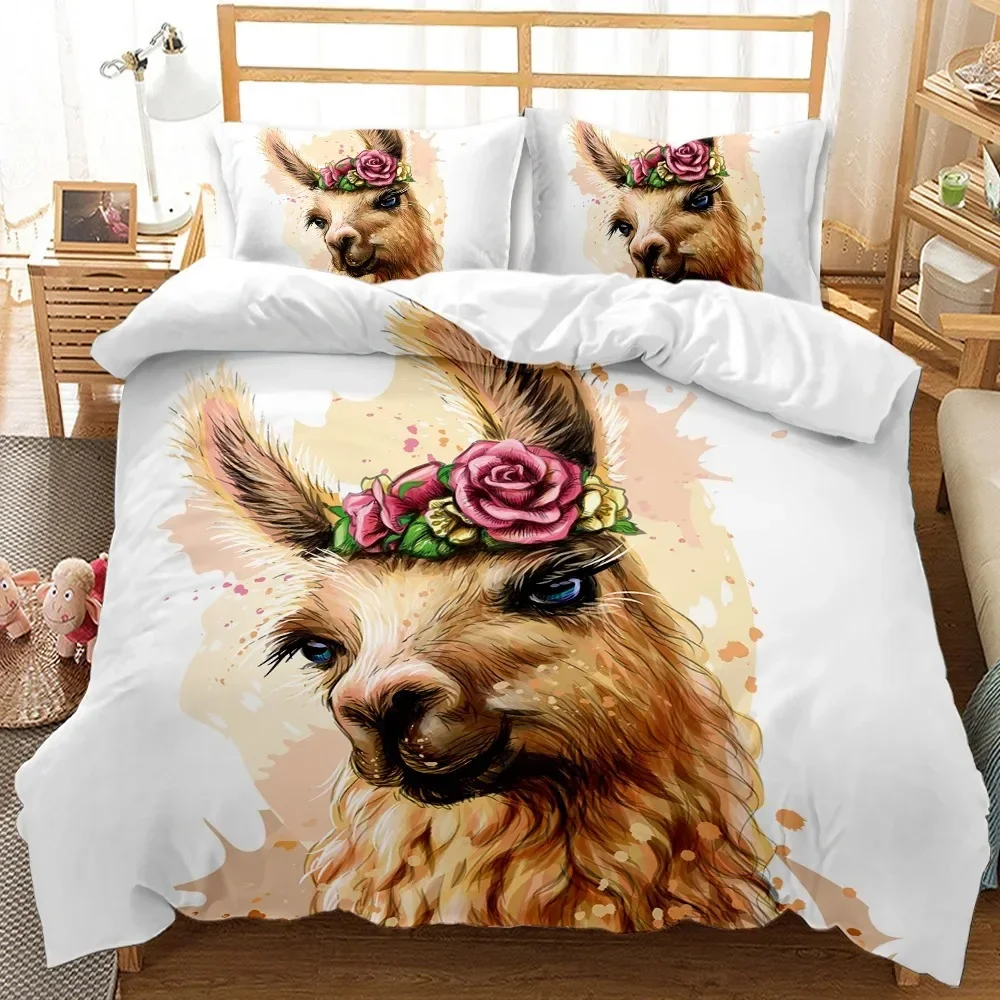 Animal Llama Cute Alpacas Comfortable Duvet Quilt Cover Pillowcase Bedding Set Children Bedroom Decoration Home Textile