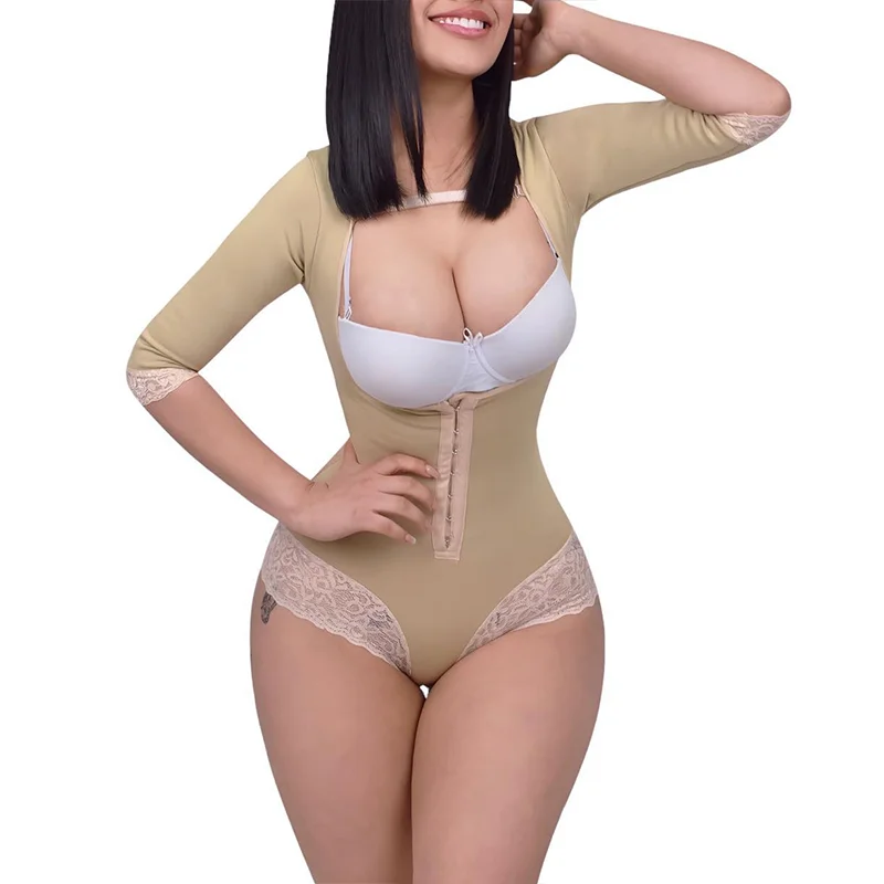 Fajas Women\'s Compression Garment With Long Sleeves Straps Hook Closure Shapewear Waist Trainer Tummy Control Body Shaper