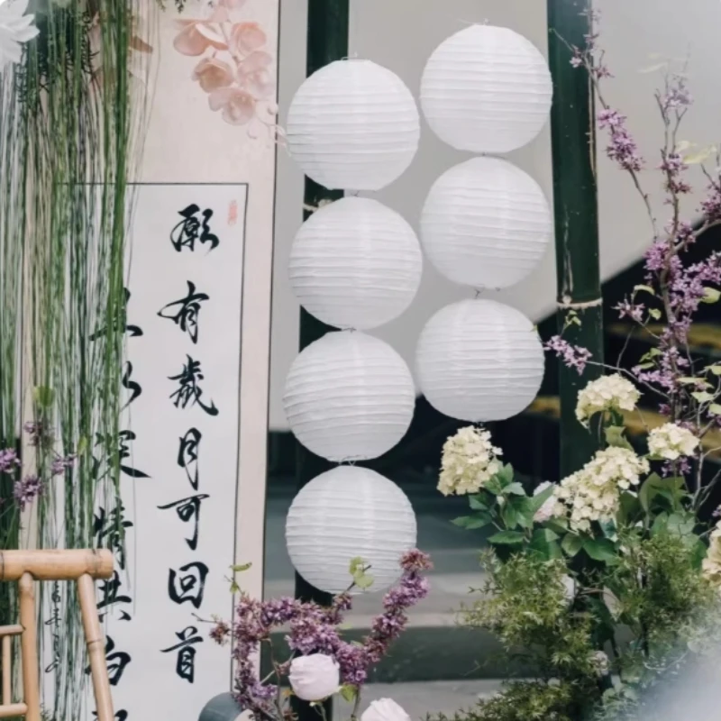 1Pcs White Chinese Round Paper LanternsDIY Wedding Party Decoration Paper Lantern Lampshade Children's Handmade Drawing Supplies