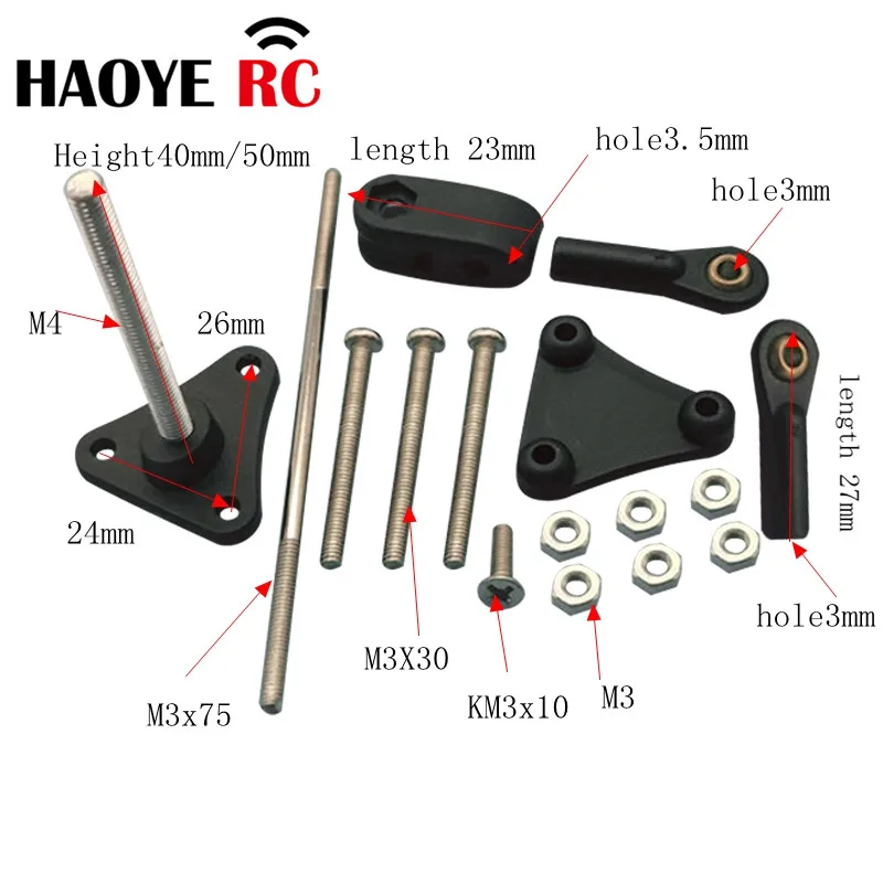 Haoye 1 Set Adjustable Control Horn With Ball-End Threaded Rod Rudder RC Airplanes Parts Electric Planes Foam Model Replacement