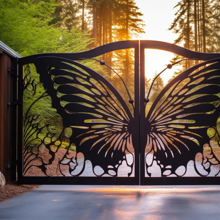 Custom Black Metal Forged Iron Security Gates Residential Anti Theft Exterior Entry Door Design