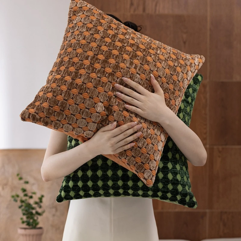 Luxury Chenille Pillow Cover Cut Velvet with Diamond Raised Dot Jacquard Plush Soft Throw Cushion Case for Living Room
