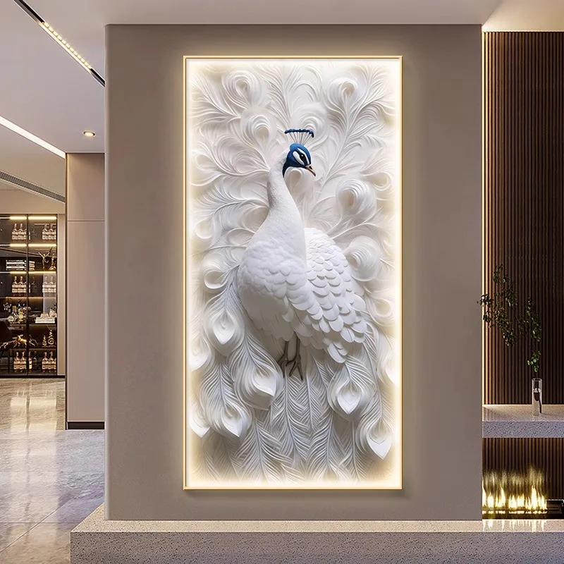 

Настенная картина-светильник с LED-подсветкой: Роскошный павлин для прихожей, гостиной, коридора. Декоративная настенная лампа.