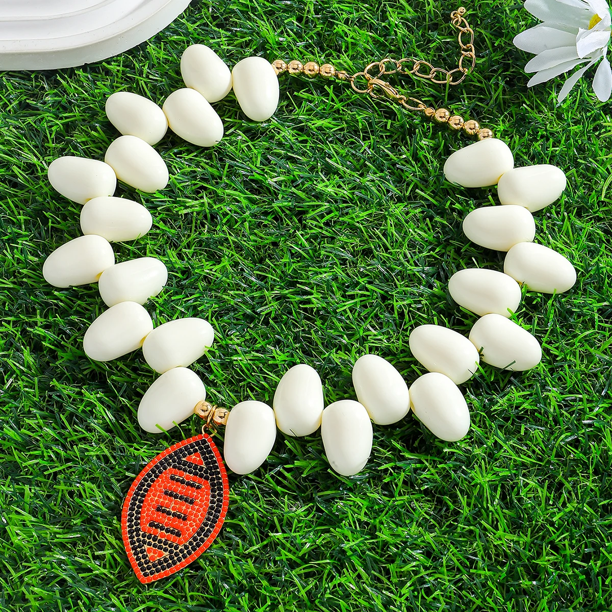 

Bohemia Resin Beaded Rugby Pendant Necklace For Women Summer Holiday Charm Match Accessories Creative Gift For Friends And Lover