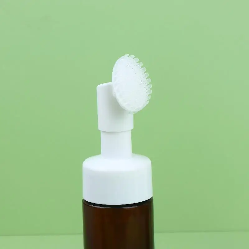Brown Soap Foaming Bottle Plastic Facial Cleanser Mousse Pump Dispenser With Silicone Brush Head Refillable Bottle For Shampoo