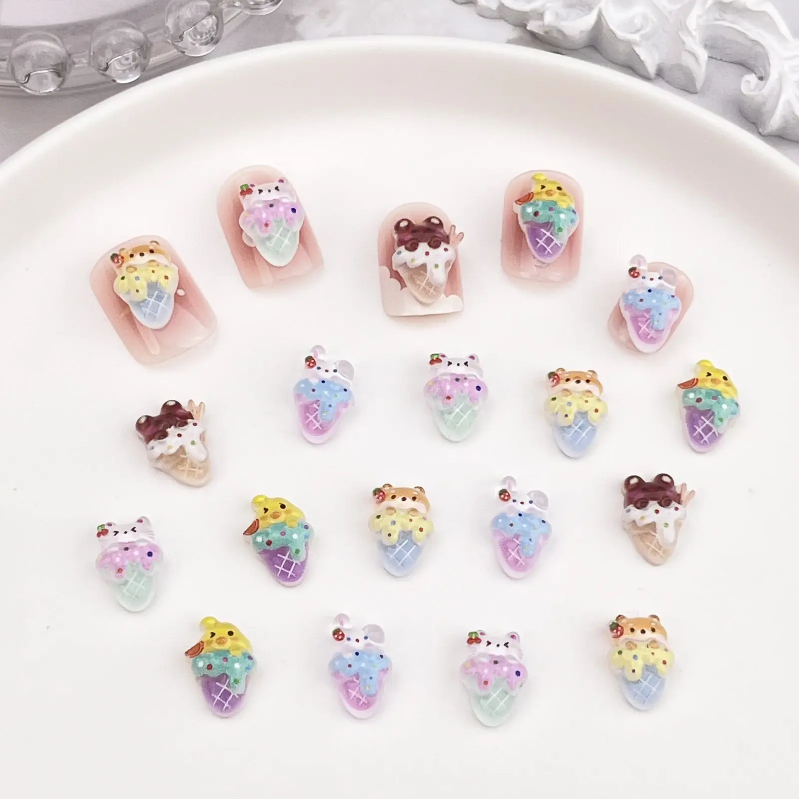 

20pcs Cute Cartoon Ice Cream Nail Charms Bulk Flatback Resin Nail Rhinestones Decorations Summer Parts DIY Nail Art Accessories