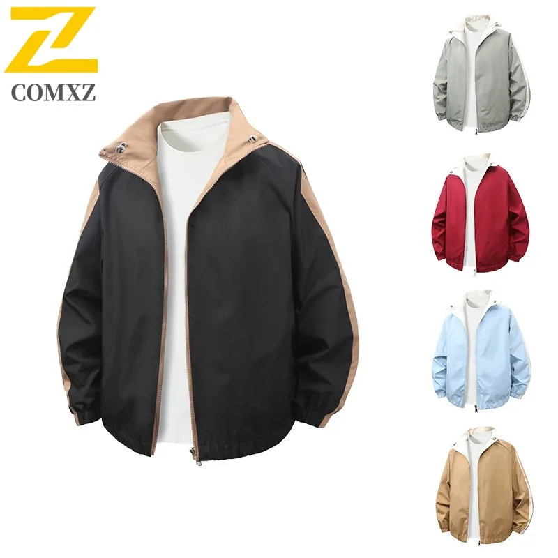 

COMXZ Mens Jacket Wear On Both Sides Hiking Climbing Lightweight Coat Turndown Collar Adventure Windproof Autumn Outerwear