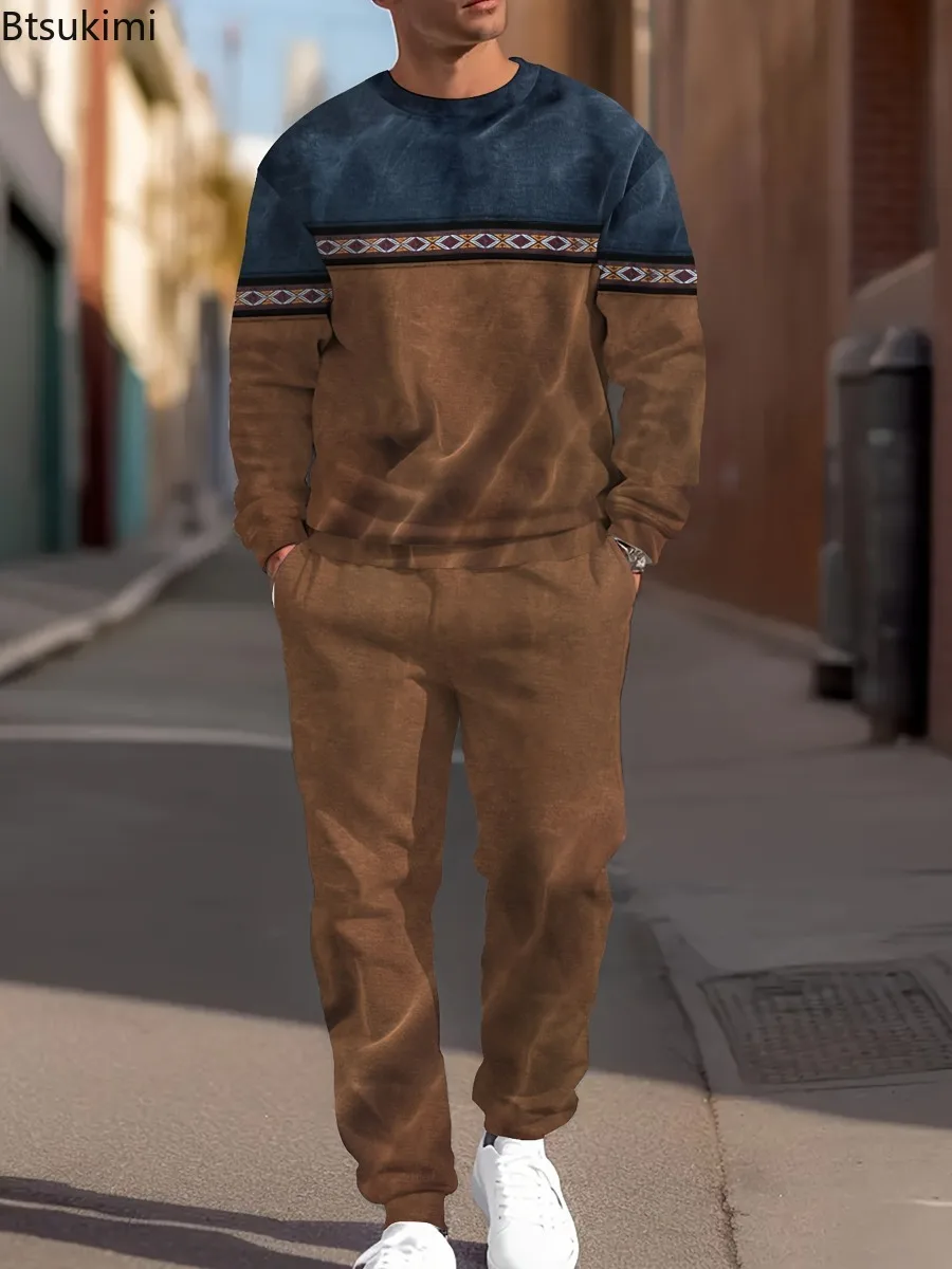 Fashion 3D Printed Men's 2-piece Sets 2025 Autumn Winter Long Sleeve Tracksuits for Men Simple Casual Hoodies Sweatpants Outfits