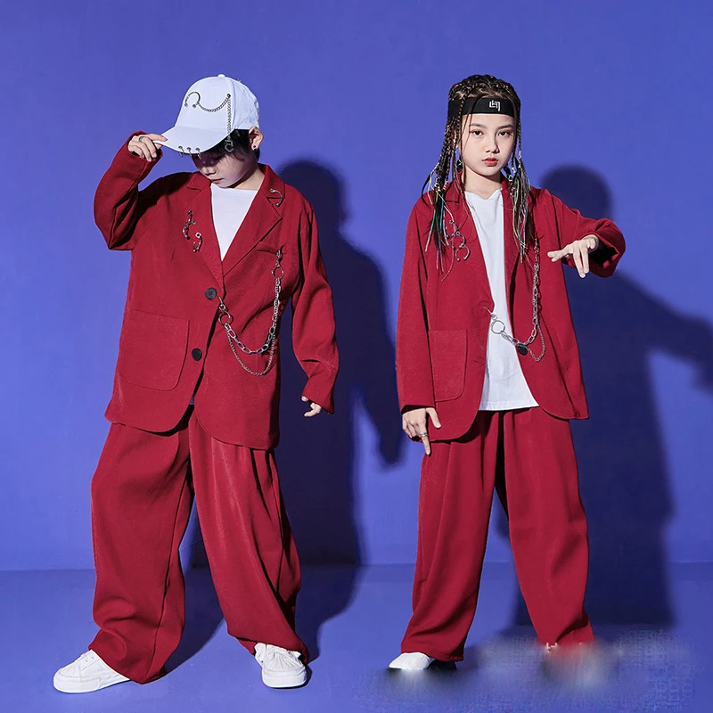 Trajes rojos sueltos de Hiphop para niñas, trajes de baile de Jazz, baile de salón, baile de Hip Hop, ropa de calle, DQS12244, 2023