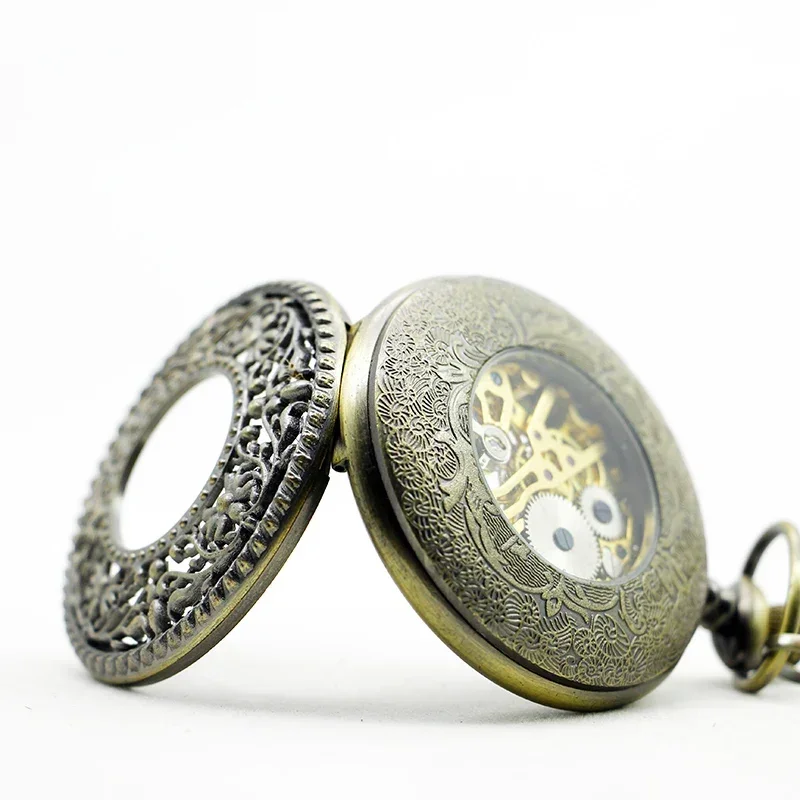 Brand New Fashion Retro Hollow Carved Design Pocket Watch Mechanical Manual Winding Steampunk Sweater Chain Pendant Gift