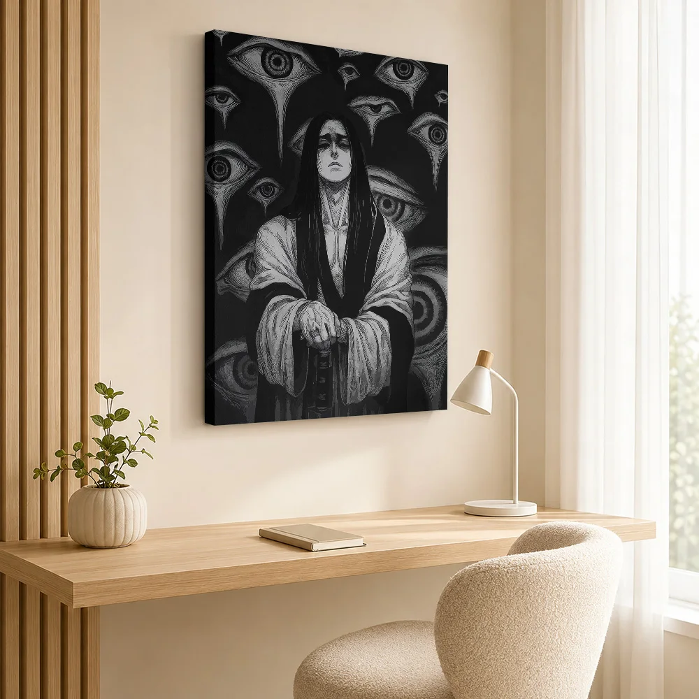 Man Surrounded by Eyes Framed Canvas Poster Personalized Modern Aesthetic Canvas Wall Art for Office Decor Gift for Collectors