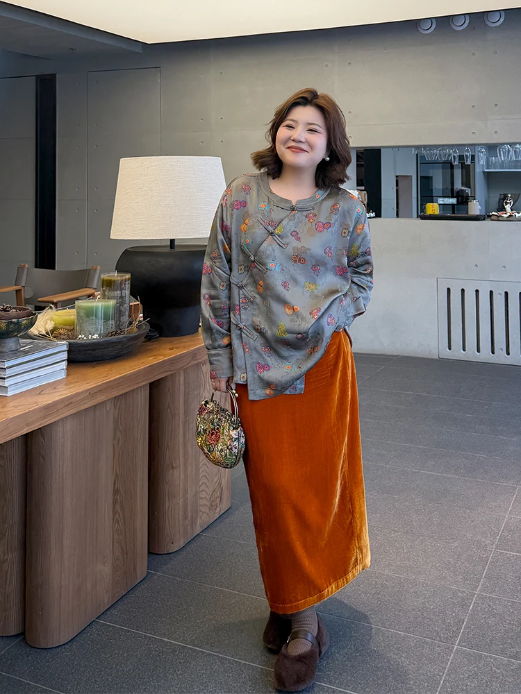 

Моющаяся бархатная прямая юбка-миди для женщин больших размеров, зимняя длинная юбка Ele для тела от Wooden Ideal