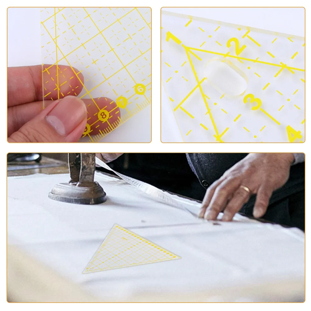 

2pcs Yellow Triangle Ruler Acrylic Cutting Sewing Gauge For Quilting Patchwork Fabric Diy Craft Durable Sewing Template Home