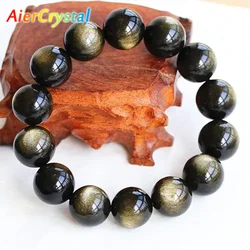 Natural Golden Obsidian Stretch Gemstone Bracelet Healing Energy Crystal Energy Quartz Chakras Jewelry Women Men Birthday Gift