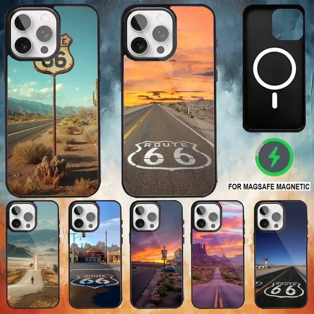 

American Route 66 Phone Case For iPhone17,16,15,14,13,12,11 Plus,Pro Max Magnetic For Magsafe Wireless Charging