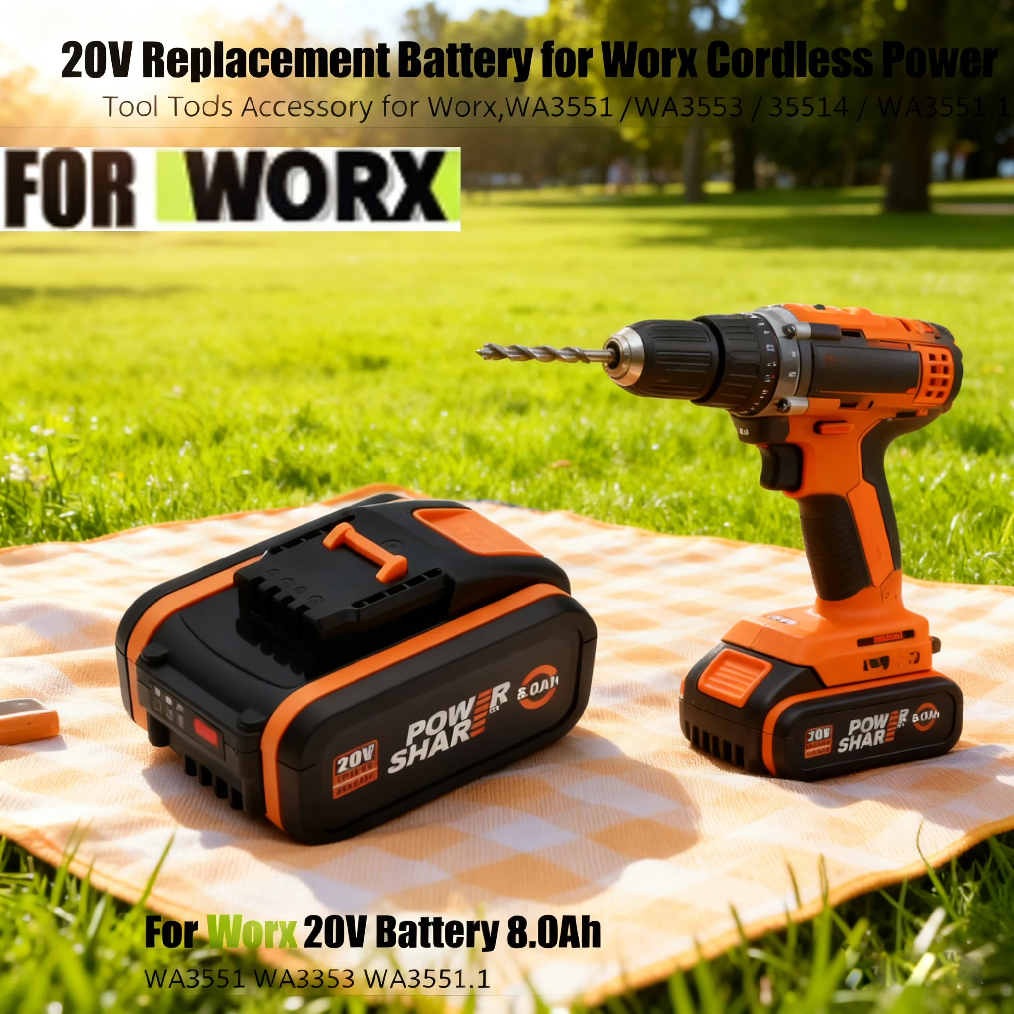 

For Worx Original 20V 6.0Ah 8.0Ah Lithium Battery Rechargeable WA3553 WA3551 WA3553.1 WA3570 For All Worx Electric Garden Tools