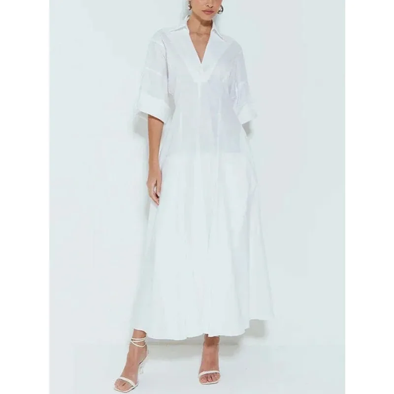 Tilaa فساتين ماكسي أنيقة تناسب عطلة المهنة النساء مساء عيد ميلاد الزفاف ألف خط قمصان فستان طويل 2025 الربيع الصيف