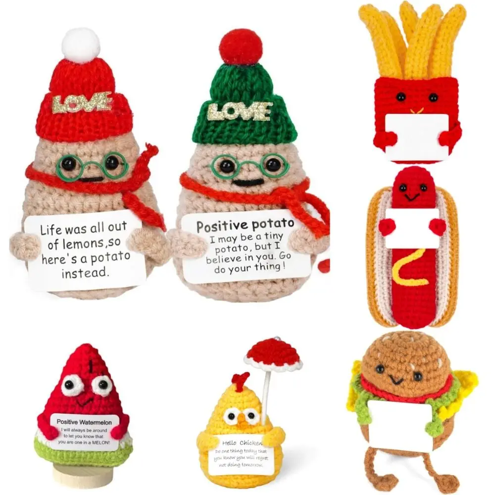 Cute Mini Positive Energy Doll Creative Crochet Foods Animals Wool Knitting Doll Home Decoration Handmade Doll for Gifts