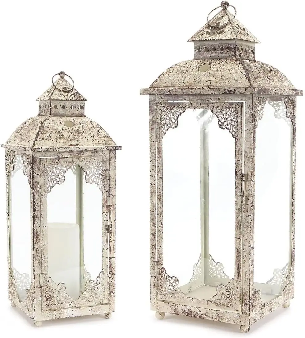 

Iron Metal Lantern (Set of 2) 8.5 X 21.75; 6.5 16.5 Beige Traditional Antique