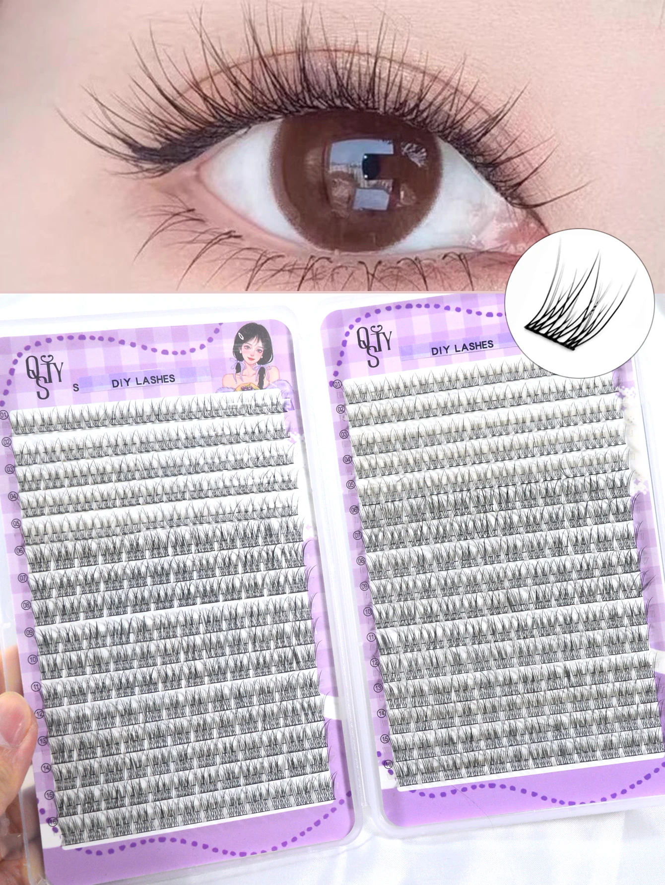 QSTY 32 Rows High Quality Beauty Eyelash Book Eyelash Extension 192-384 PCS Lash Cluster Individual False Eyelashes Clusters