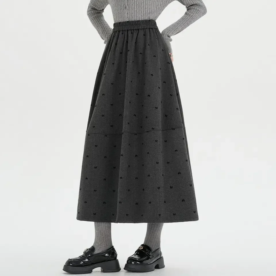 Knot Plush Skirt, Versatile Temperament for Women in Autumn and Winter, A-line Large Swing Skirt Fluffy Umbrella Skirt