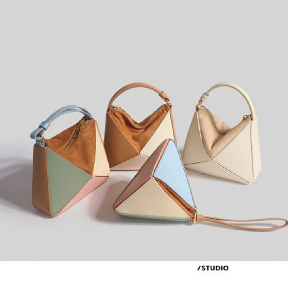 Turkey Style Designer Fold Trianglewomen's Handbag Winter Patchwork Candy Color Versatile Unique Leisure Female Bags