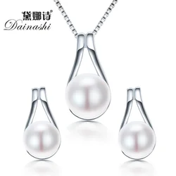 Dainashi 925 Sterling Silver Genuine Natural Freshwater Pearl Drop Pendant Necklace Fashion earrings fine jewelry sets for women