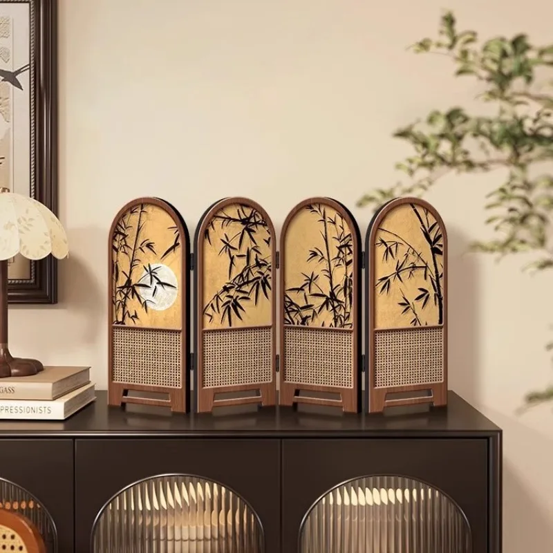 Screen Ornament Chinese Style Bamboo Desktop Decorative Painting Folding Screen Vintage Home Decor For TV Cabinet Living Room