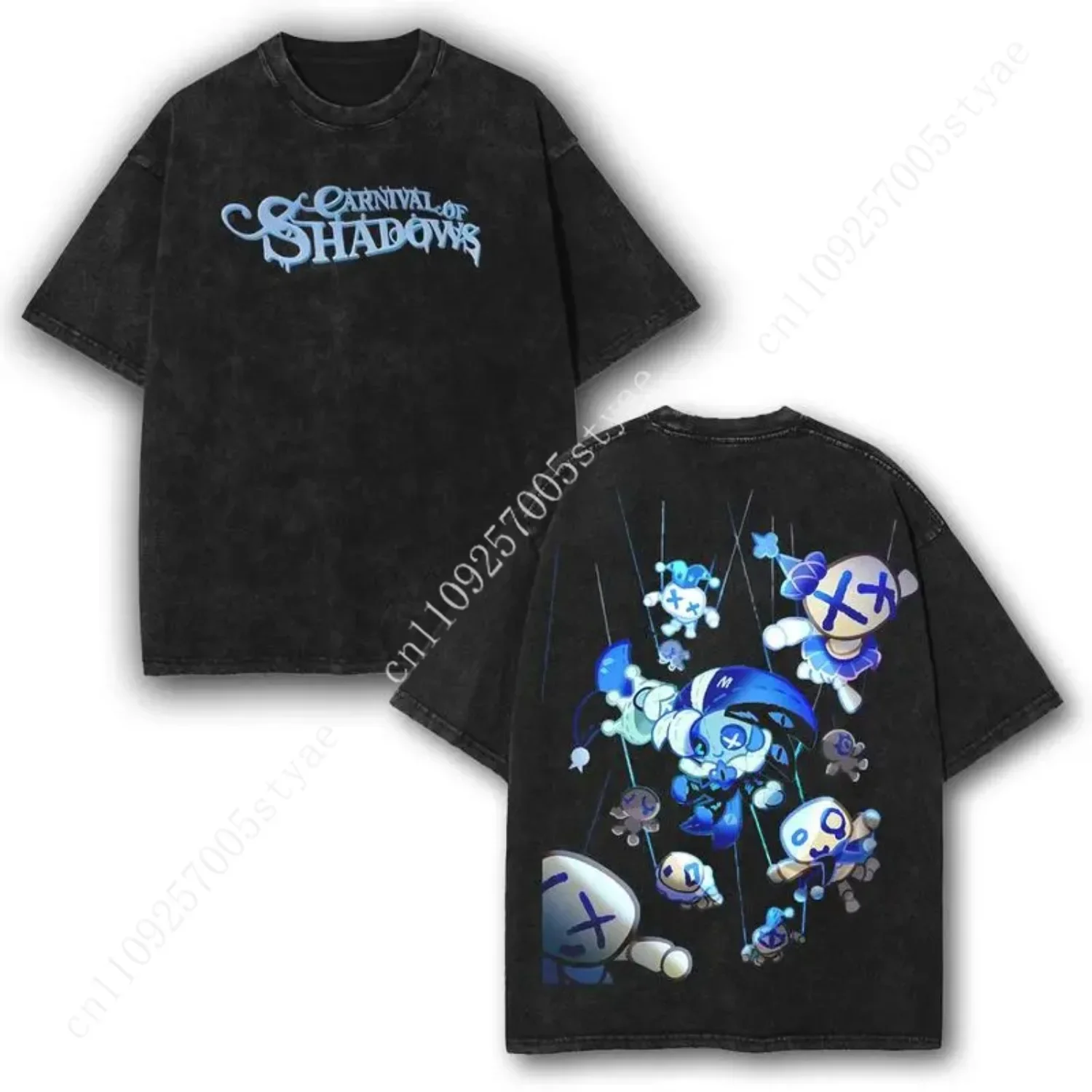 Men's Cookie Run Kingdom Shadow Milk Cookie Carnival of Shadows Graphic Menswear Round Neck Shortsleeve Casual T-Shirt - Distres