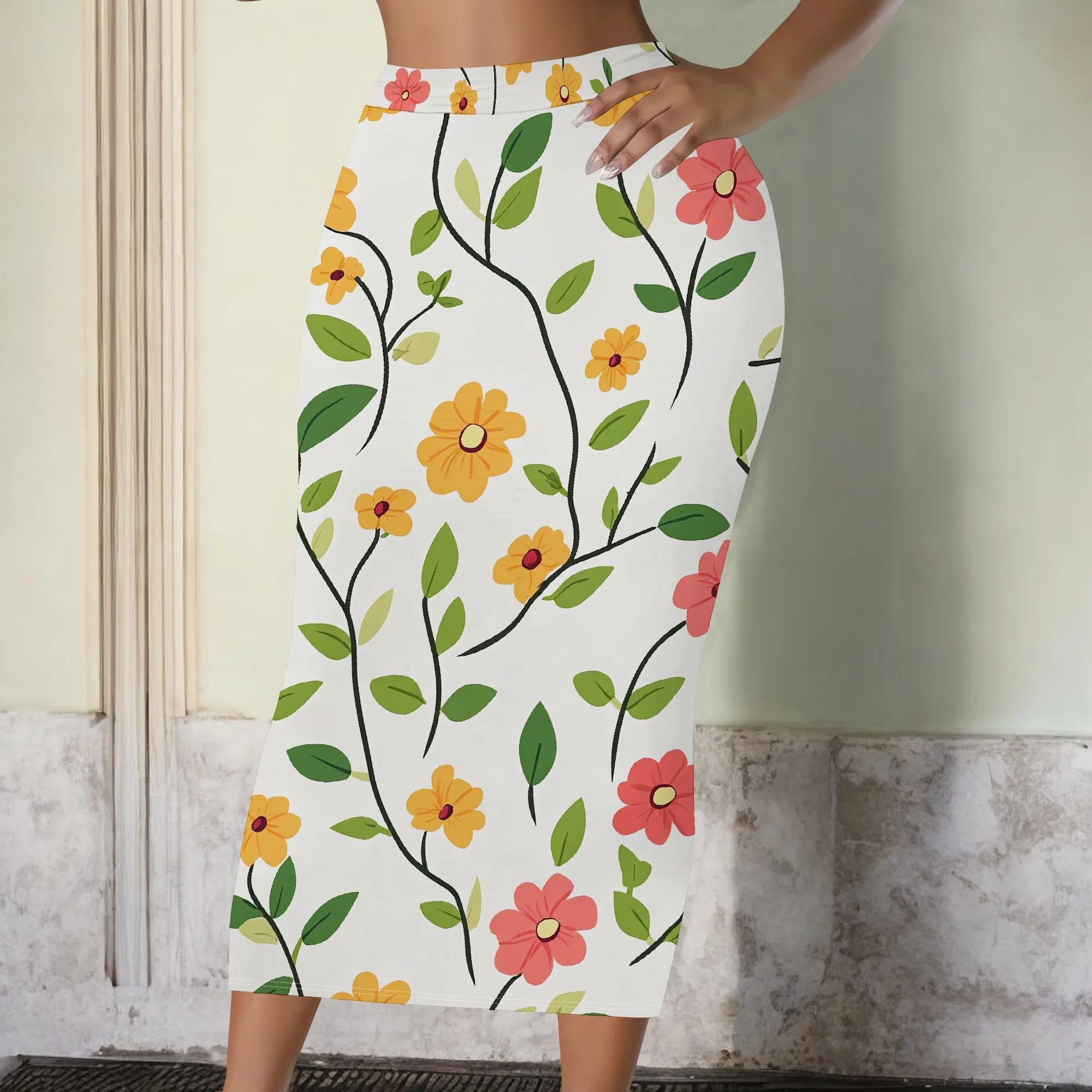 Floral Pencil Skirt, Flower Print Midi Skirt, Vintage Botanical Skirt, High Waist Slim Fit Skirt for Women Office Party S-2XL