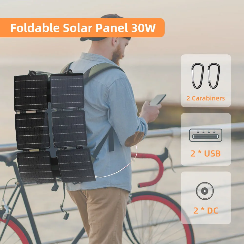 Waterproof Portable Folding Solar Panel Charger 30W with USB DC Solar for Mobile Power Outdoor Camping Hiking Fast Charging