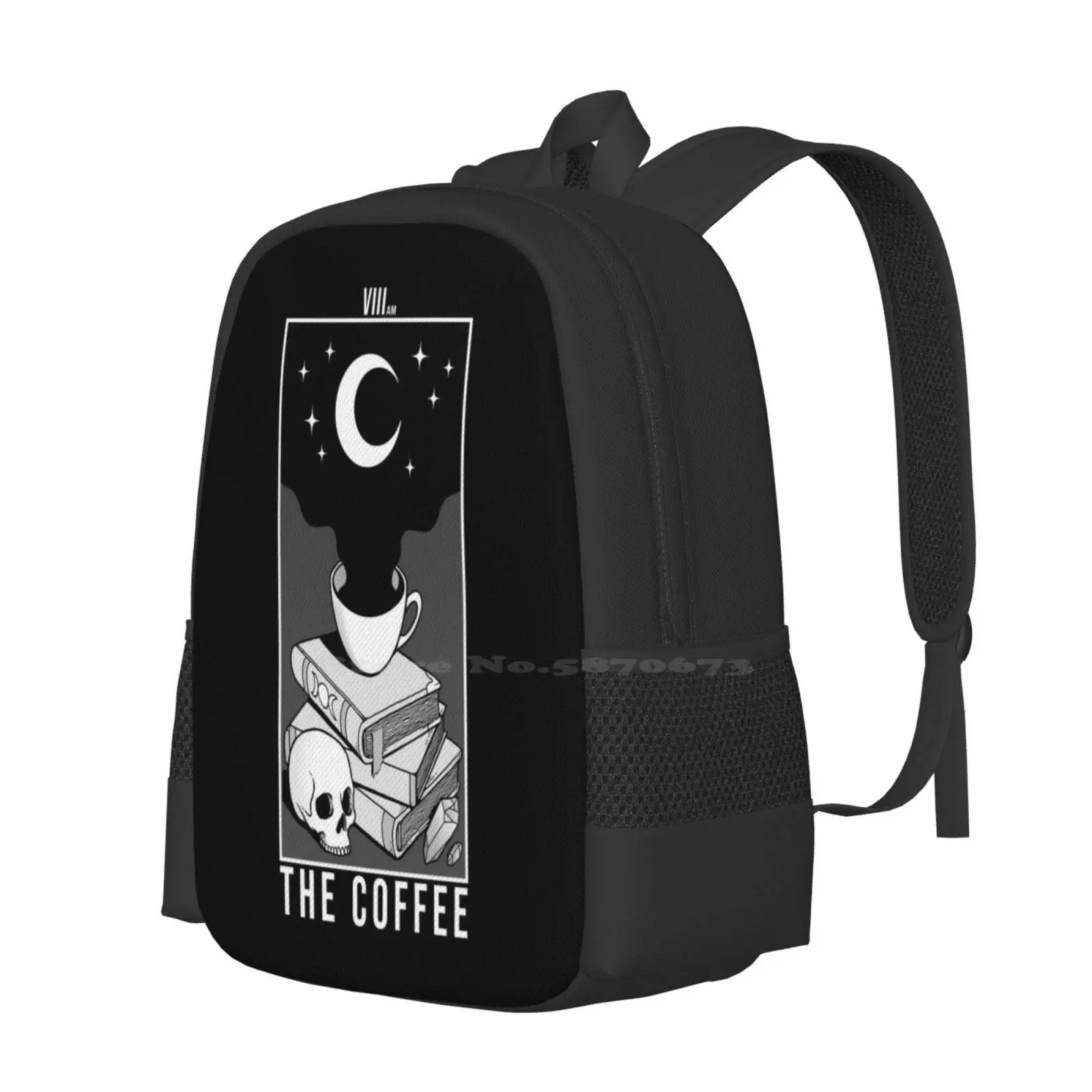 The Coffee Hot Sale Backpack Fashion Bags Coffee Tarot Occult Dark Skull Witchcraft Horror Moon Night Death Gothic Books Black