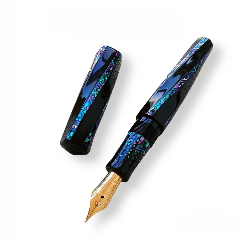 Ttamol Japanese Style Lacquer Fountain Pen, Mother of Pearl, Handmade Luminous Shell, Hard Rubber, BOCK 0.5F Tip Collection Pens